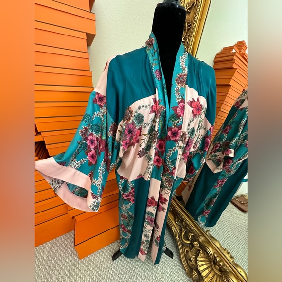 Sandro Ting Printed Color Block Kimono Silk Jacket Sz M - Picture 4 of 10